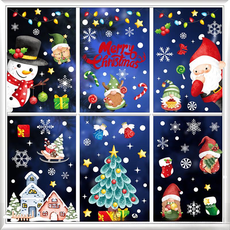 New Christmas Decoration Snowflake Sticker Elk Snowman Christmas Tree Static Sticker Christmas Pie