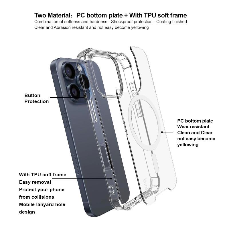 IMAK For iPhone 16 Pro Clear Case Compatible with MagSafe Shockproof PC+TPU Phone Cover