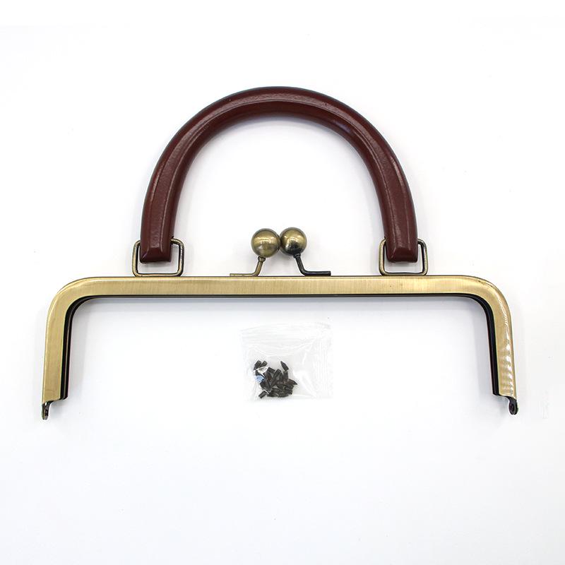 20CM Dark Embossed Bronze Handbag Handle with 25CM Square Wood Clasp and Smooth Screw Material