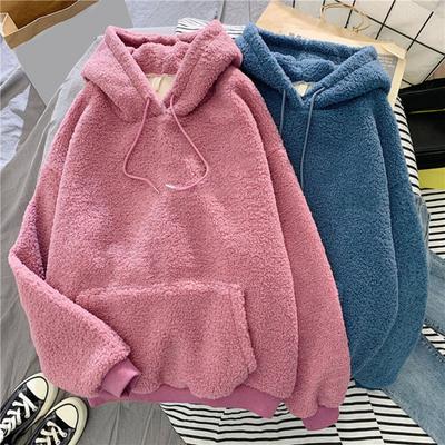 Women Winter Hoodie with Elastic Cuffs Thick Fleece Hooded Darwstring Keep Warm Long Sleeves