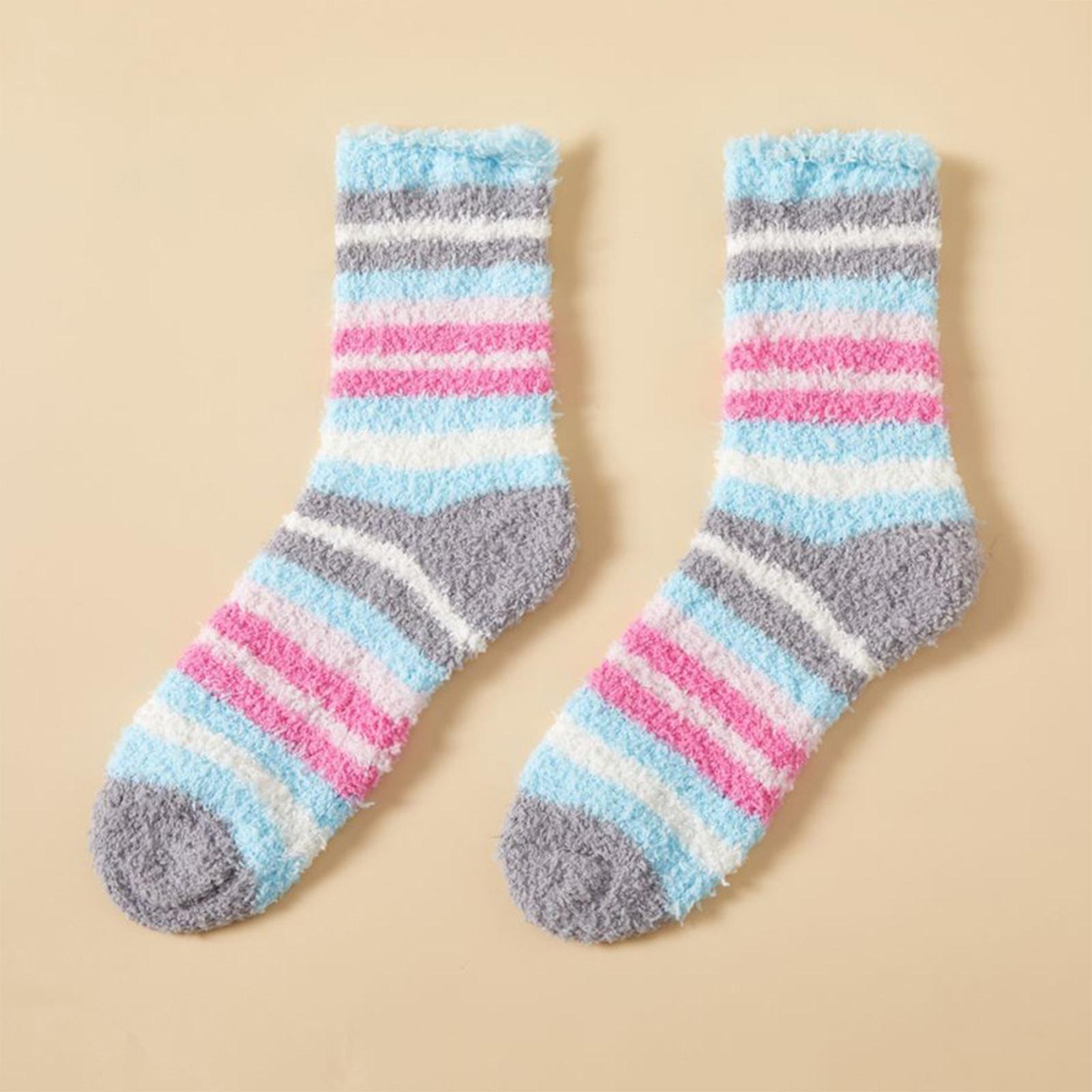 

Women s Coral Fleece Mid-Calf Striped Non-Felting Warm Floor Socks Sleeping Socks One Size