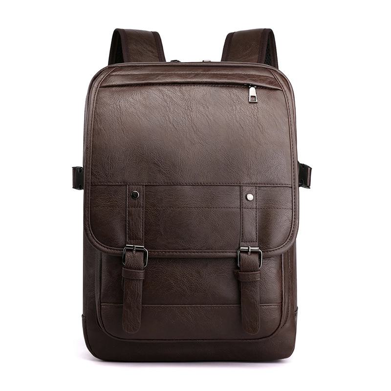 Men's PU Leather Business Travel Backpack: Retro Style, Large Capacity, Perfect for High School and Casual Use.