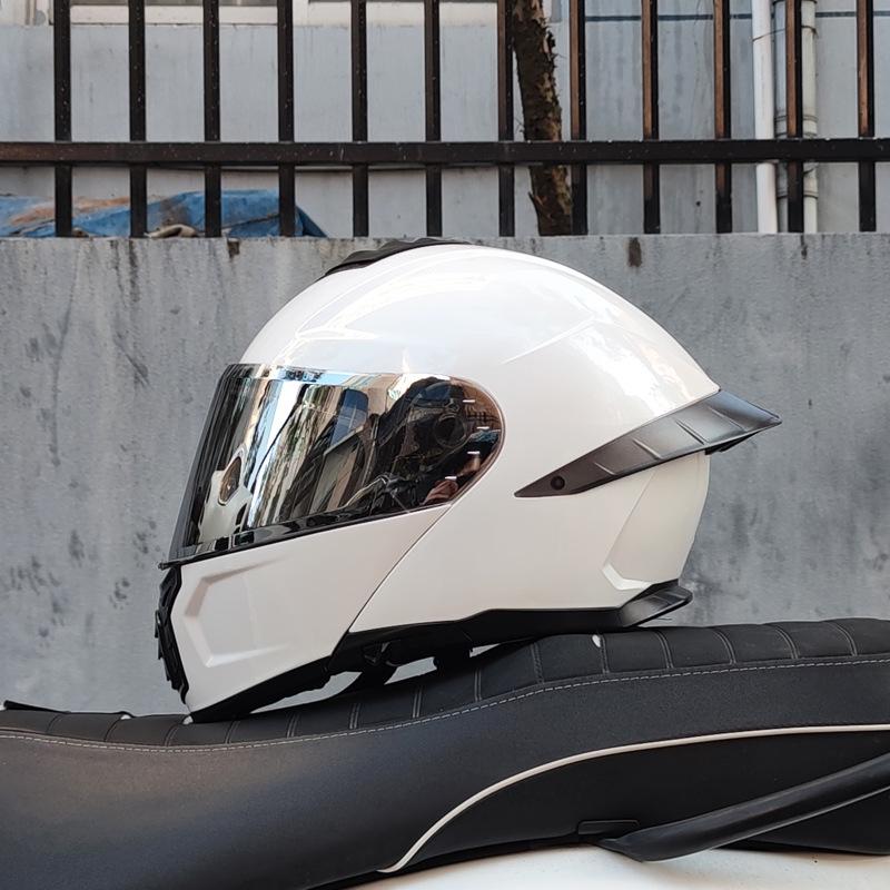 Motorcycle helmet Men's and women's face-off helmet Double mirror Winter tail semi-full cover Four Seasons Blue