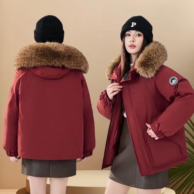Vêtements courts rembourrés de coton pour femmes, nouveauté hiver, à capuche, grand col en fourrure, épaissis, courts, thermiques, veste rembourrée en coton