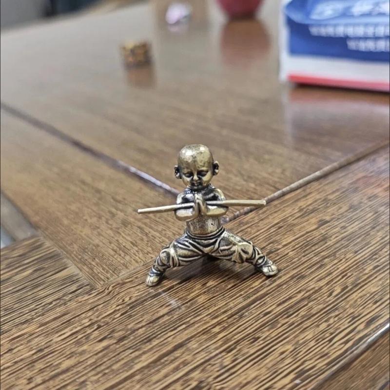 Solid Brass Kung Fu Monk Tea Pet – Zen Style Meditation Figurine for Home or Office Decor