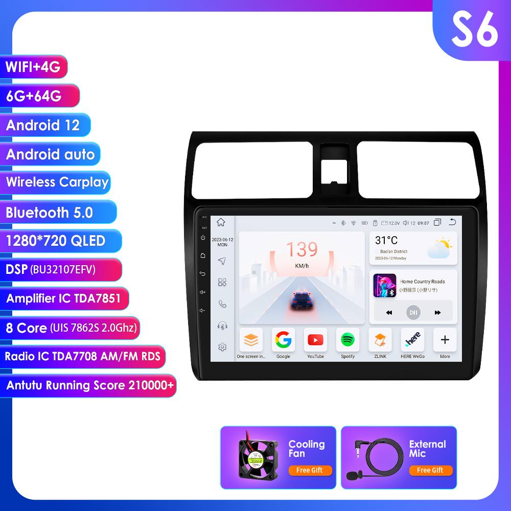 OSSURET Carplay 4G 2 Din Android 13 Car Multimedia Player for Suzuki Swift 2005-2010 Navigation GPS AutoRadio Stereo DSP BT SWC DVR Cam