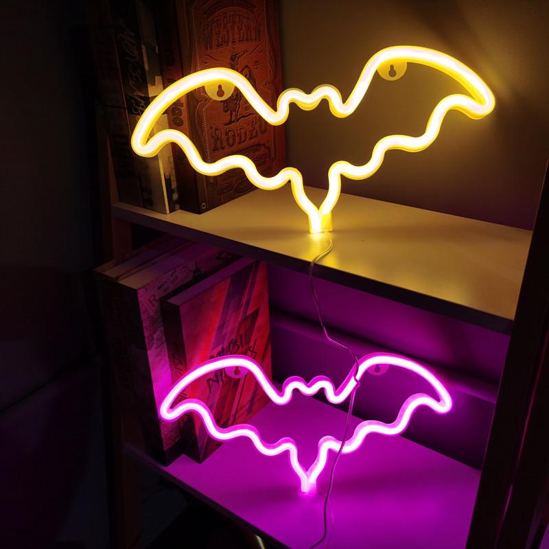 Neon Light Party LED Bat Colorful LED Light for Bedroom Decor Neon Sign Wallpaper Halloween Hang Decoration