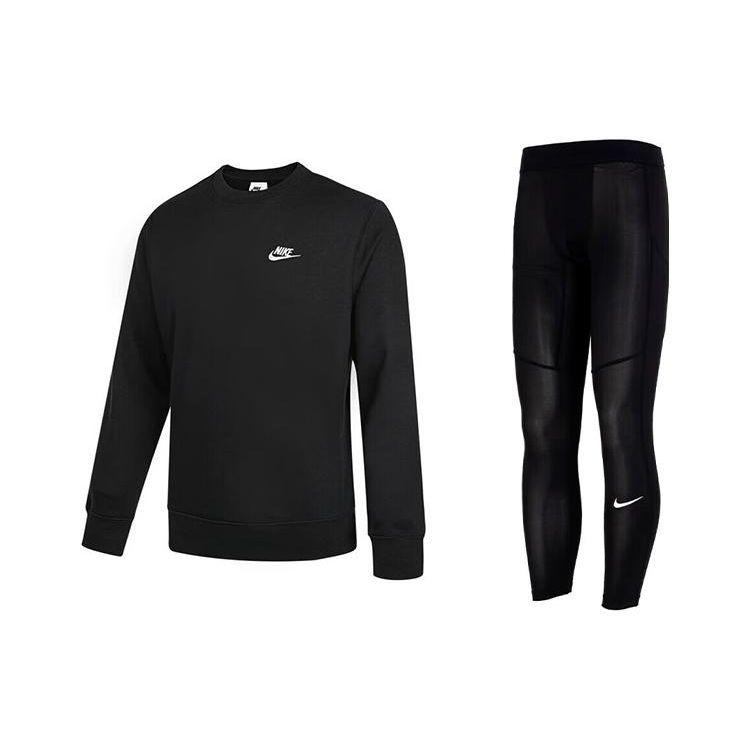 

Толстовка Nike Dri-Fit Solid Color Crew Neck и быстросохнущие тренировочные облегающие брюки, повседневный спортивный комплект для мужчин, спортивная одежда, черный цвет BV2663-010+FB7953-010 XL