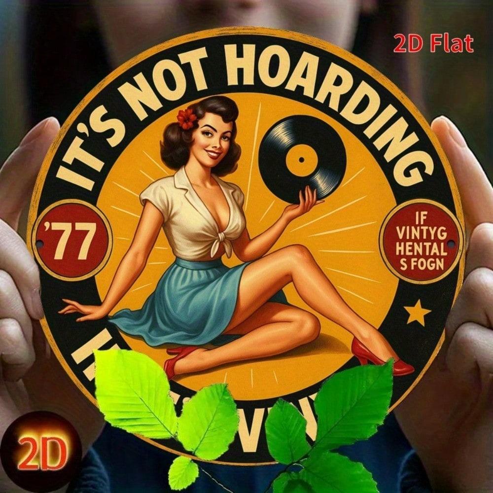 Vintage Round Metal Sign Hoarding Woman Vinyl Record Wall Art Indoor Outdoor Decor
