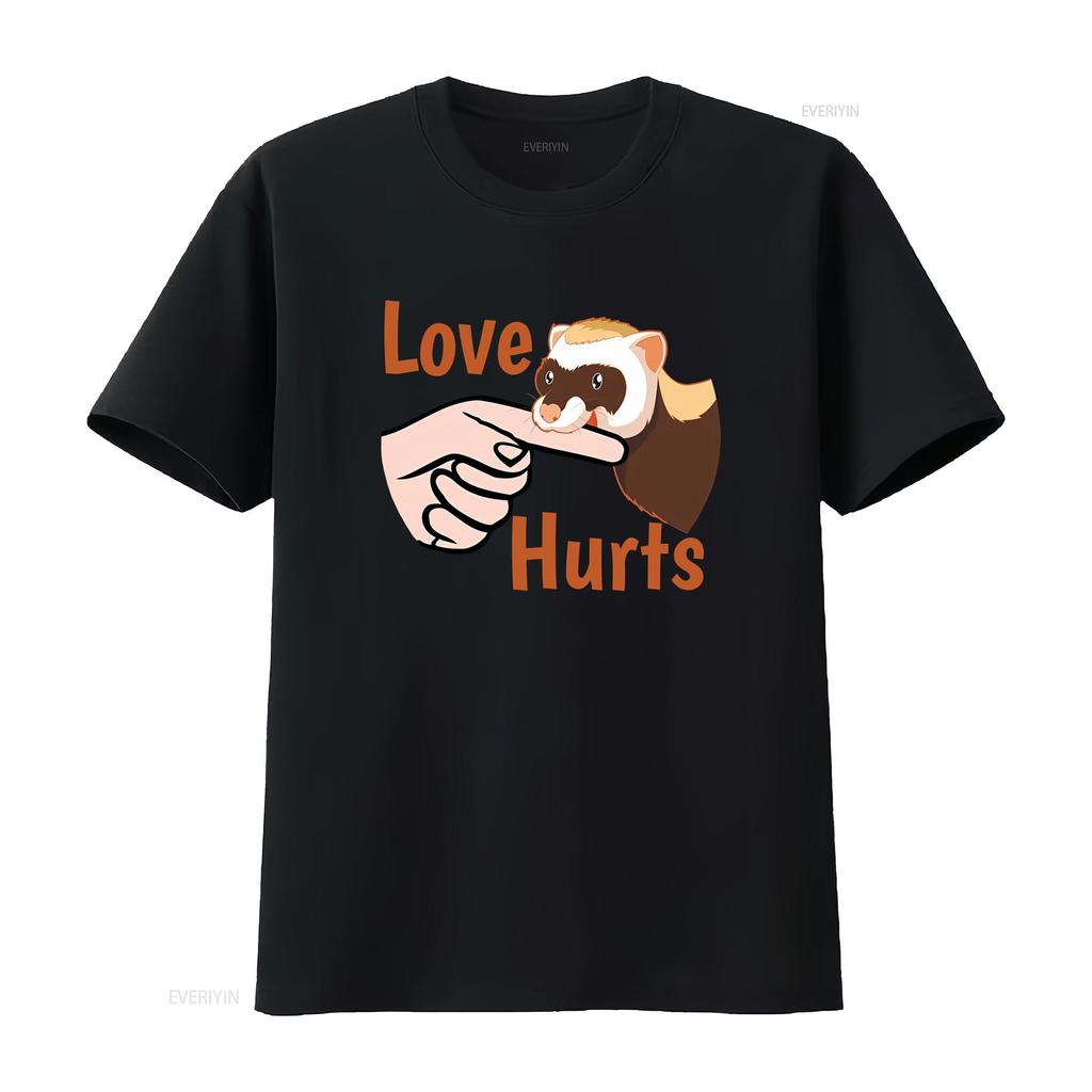 Love Hurts Cute Ferret Biting Finger T shirt vintage Washed Stretched Soft Versatile Comfortable streetwear Stylish homme