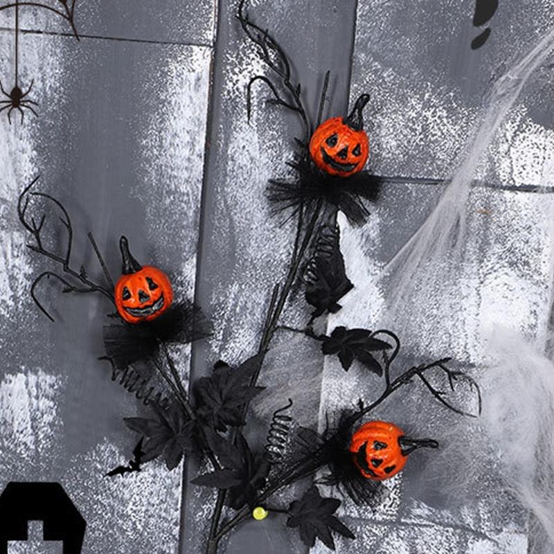 Halloween Plant Arrangement Realistic Flower Stem with Artificial Pumpkin and Black Leaf for Party Table Centerpieces