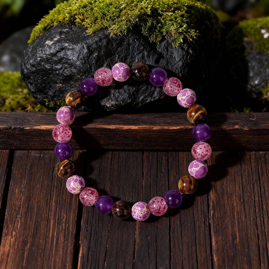Purple Sea Sediment Jasper Amethyst And Tiger Eye Beaded Bracelet Mystic Fashion Jewelry For Men And Women Daily Wear Simple Versatile Accessory