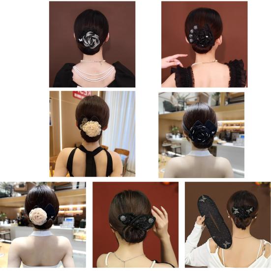 Hair Band Easy to Use French Spiral Hair Tie with 3D Mesh Yarn Flower Decor Wire Bun Maker Hair Accessories