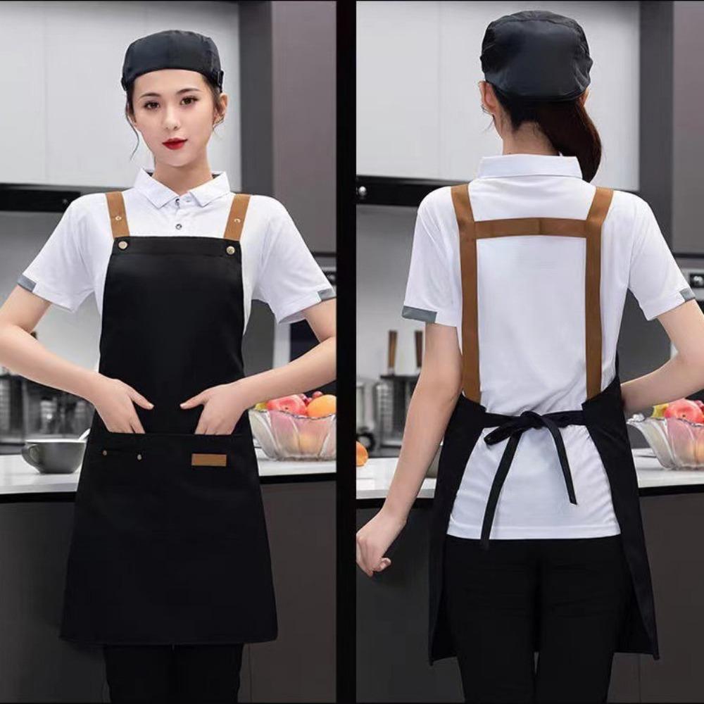 Salon Apron Solid Color Waterproof Apron Oil Resistant Multi-function Kitchen Apron Adjustable with Pockets Chef Apron Waiter
