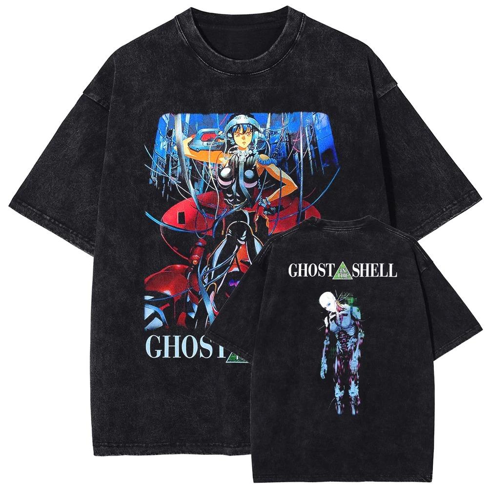 T-shirt Anime Ghost In The Shell T-shirt Lavata Vintage Abbigliamento Unisex da Uomo Magliette a Maniche Corte in Cotone Top