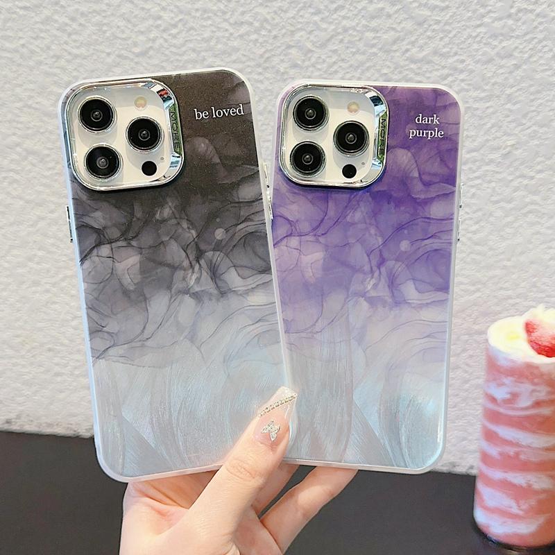 Nowa przędza z piór Gradient galwanizowany futerał na telefon komórkowy iPhone 15 14 13 12 Pro Max 11 Laserowy wzór marmuru
