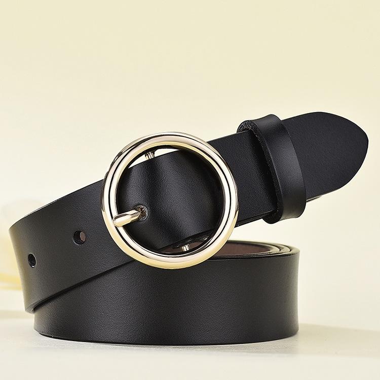 Belt Women'S Leather Belt, Women'S Round Buckle Cowhide Belt, Belt Women'S