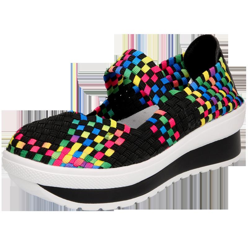 Spring New Handmade Women's Shoes Sports and Leisure Women's Thick-soled Heel Rocking Shoes Women