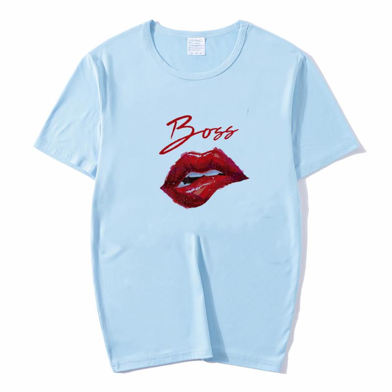 Summer Tops Red Mouth Lip Kiss Printed Women Fashion Tshirt Funny Leopard Graphic Tee