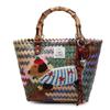 Vintage Striped Dachshund Handwoven Vegetable Basket Handbag Women's Large Capacity Commuter Bag Handheld Bucket Bag
