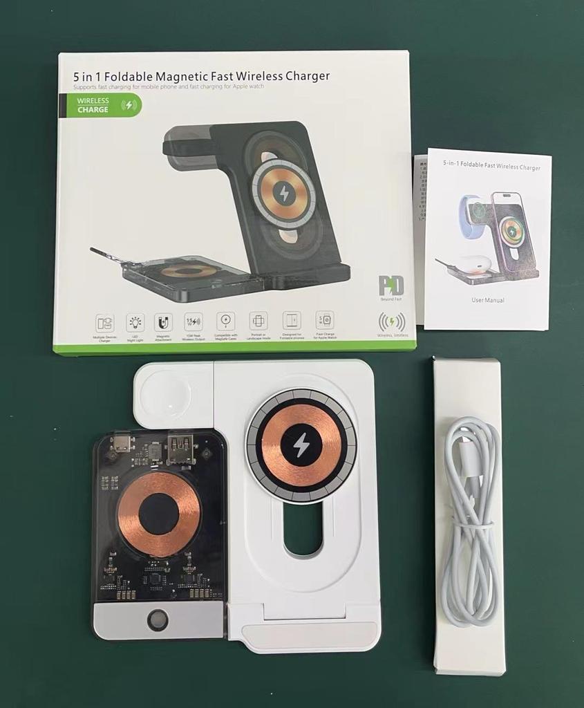 3-in-1 Foldable Wireless Charger Stand for Phone, Watch, and Earbuds