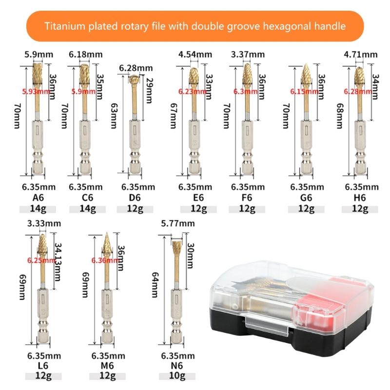Pack of 10 Carbide Rotary Burr Set Grinding Bit with Hex Shank for Precise Cutting in Metalworking Woodworking