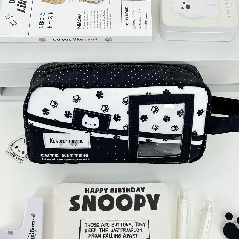 Korean Style Green Star Cute Kitten Multi-functional Pencil Case for Middle School Students