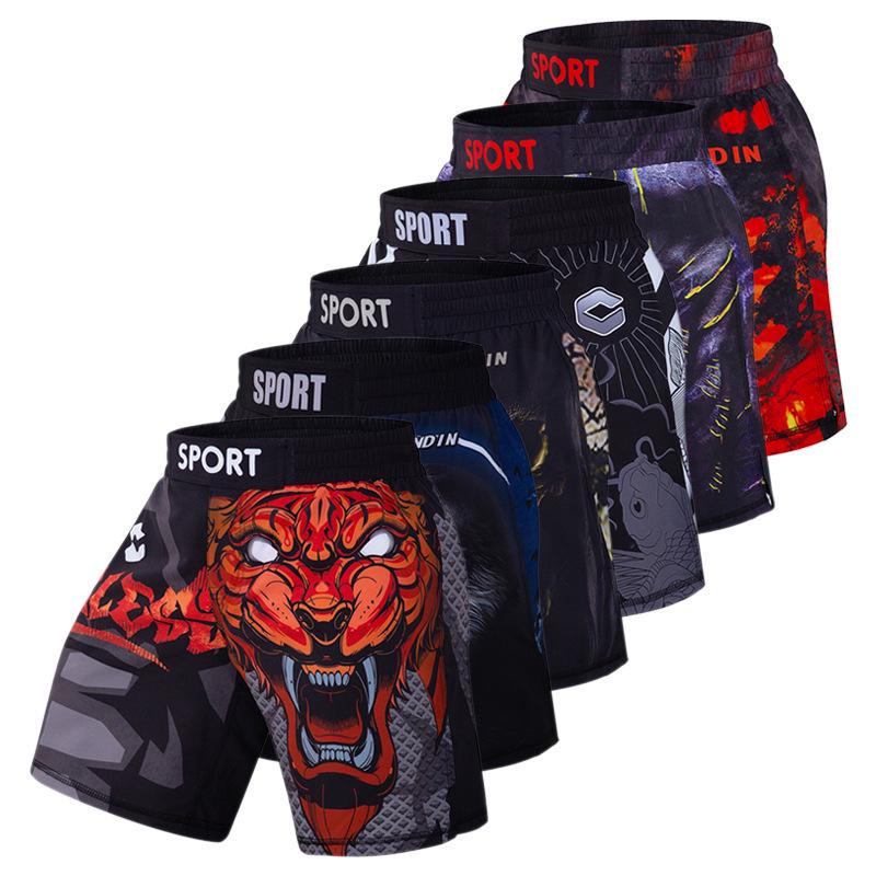 Men's Digital Print Fight Training Shorts for Gym, Jiu-Jitsu, and Sanda