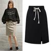 Cotton Casual Short Skirt for Women Drawstring Elastic High Waist Hem Split Skirt Solid A-line Slim Short Skirt Breathable Lightweight Plus Skirt