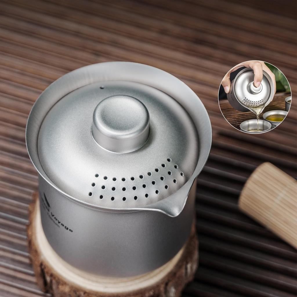Boundless Voyage Titanium Kyusu Portable Teapot for Outdoors and Includes Storage Bag of 3 Kyusu and Teapot, 125ml, Heat-Resistant, Double-Walled,