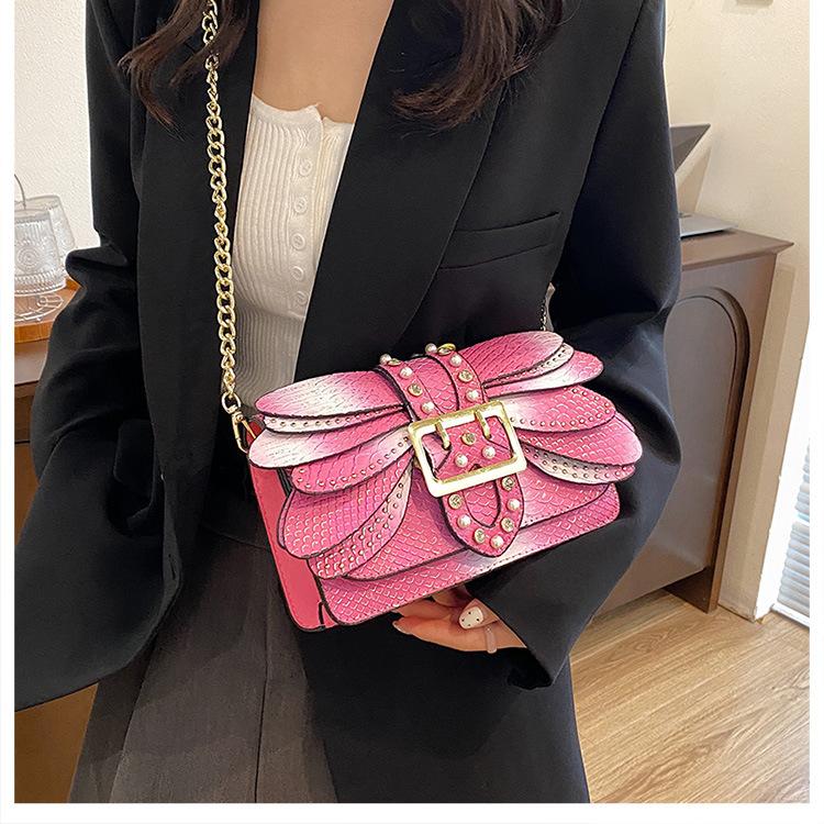 Vintage Snake Pattern Shoulder Bag Women PU Leather Chain Crossbody Small Square Handbag