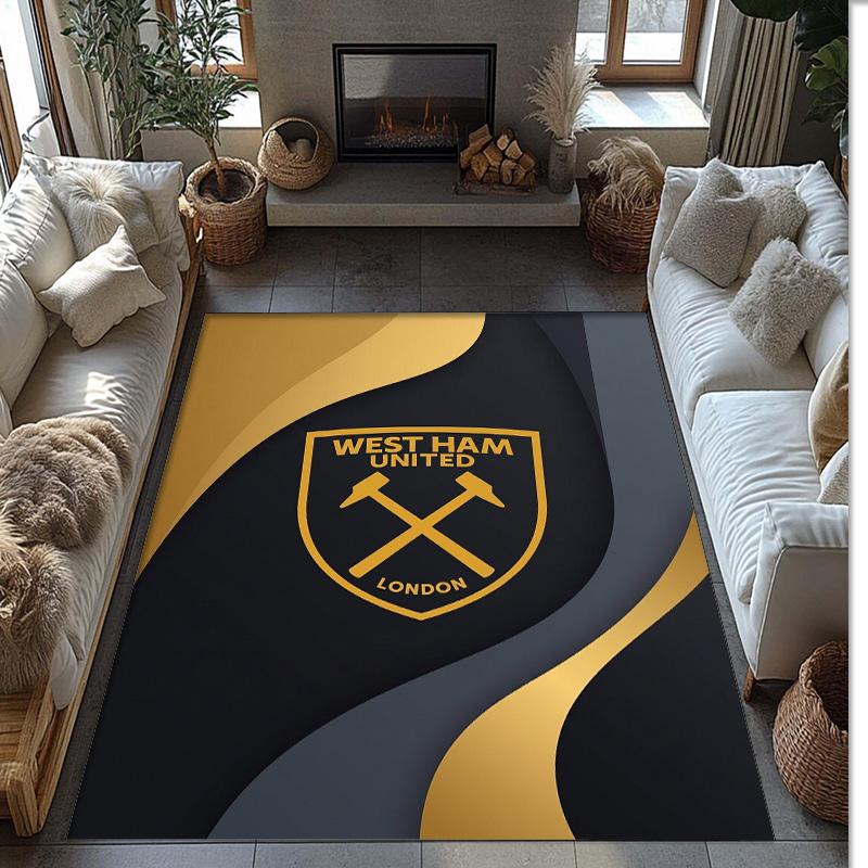 Tappeto in Velluto di Cristallo con Stampa del West Ham United Football, Comodo Assorbente d'Acqua Antiscivolo Tappeto per Pavimenti Interni