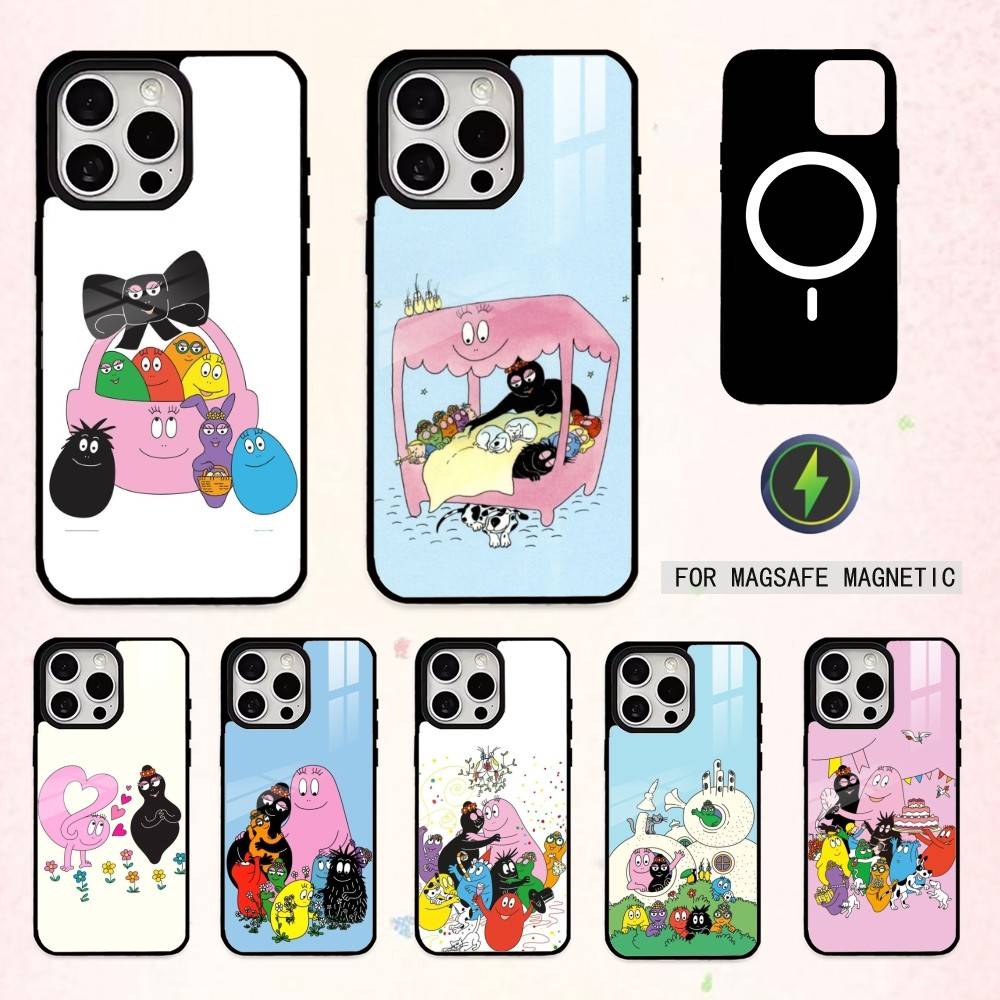 Tiny Cute B-BarbapapaS Phone Case For iPhone17,16,15,14,13,12,11 Plus,Pro Max Magnetic For Magsafe Wireless Charging