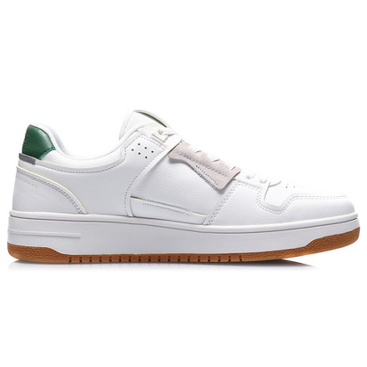 Li Ning Tian Ji Synthetic Leather Suede Slip Resistant Shock Absorbing Durable Breathable Low Top Skate Shoes Men Sneakers White Green AGCP299-6