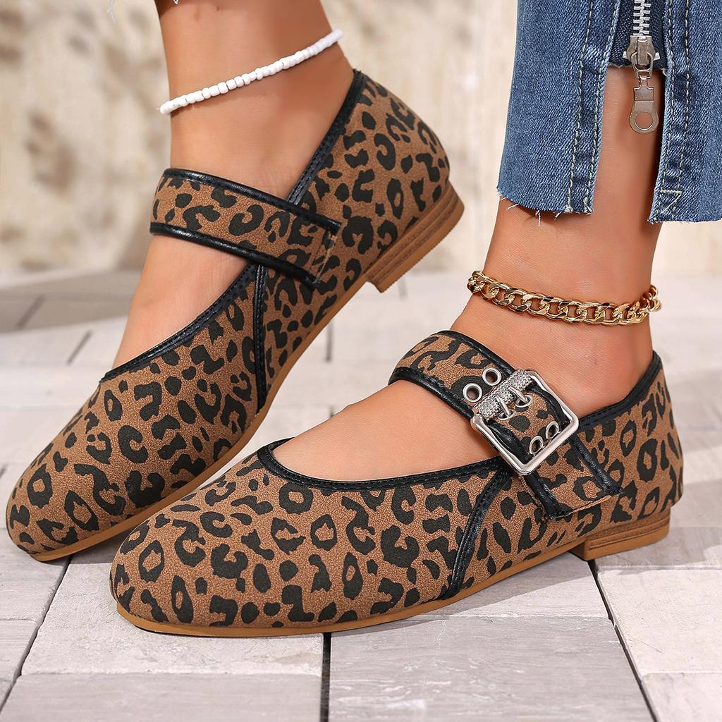 Modische Schuhe Damen Ballerinas Flache Schuhe Flacher Mund Herbst Leicht Bequem Spitz Zehe Slipper Ballerinas Herbst Leopard Retro Kleiderschuhe