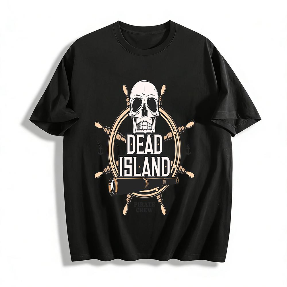 Dead Island Pirate Crew Skull Ship Wheel Graphic Casual Tee Pure cotton T-shirt XXS