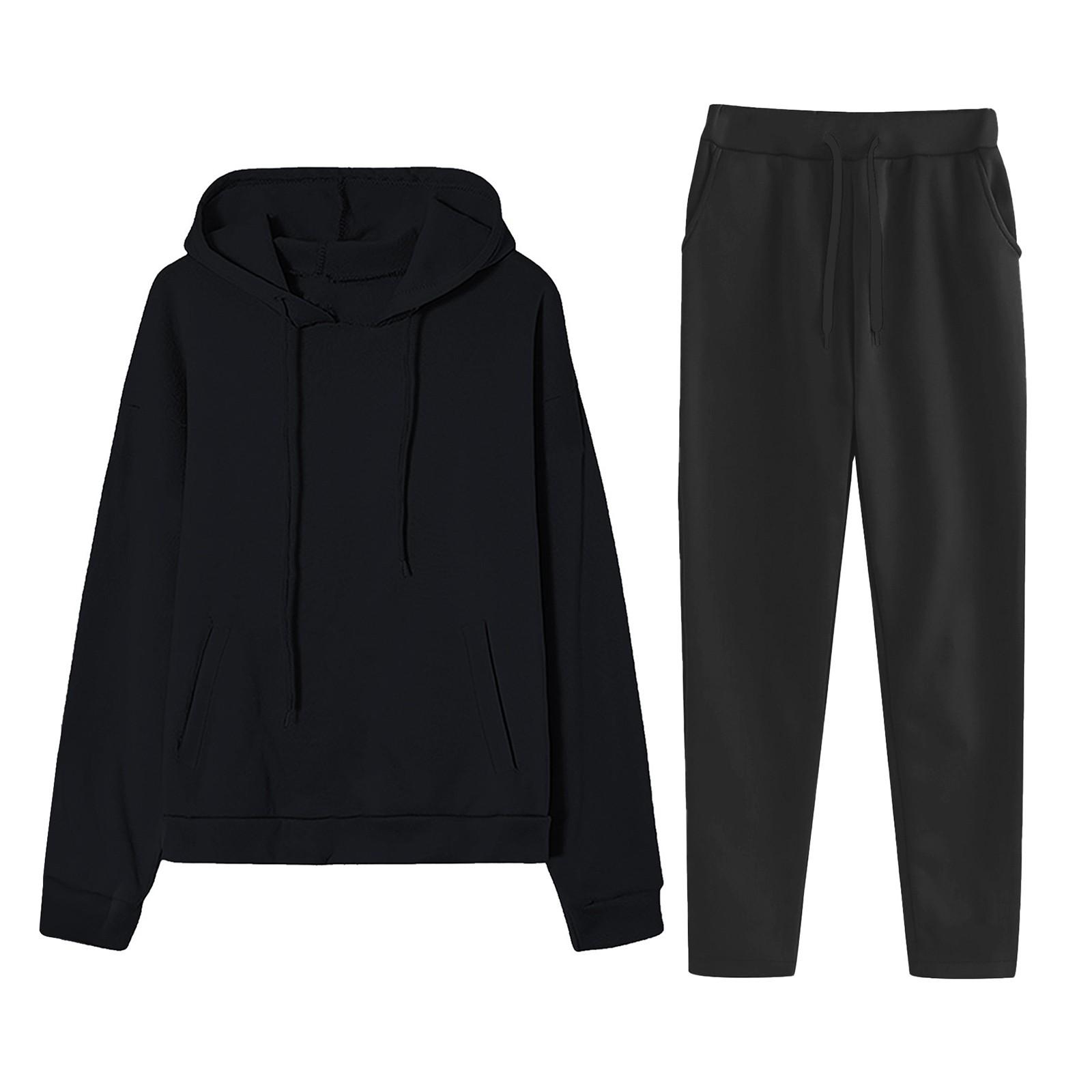 

Women s Fashionable Loose Shoulder Sleeves Hoodie And Pants Two-Piece Set L чорний
