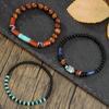 New Natural Stone Beaded Bracelet Combination Men's Personality Retro Bohemian Black Gallstone Stacked Bracelet