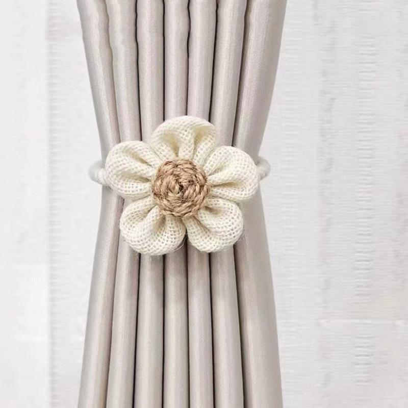 Modern Curtain Tiebacks Flower Handwoven Clip for Window Decors 2 Pack