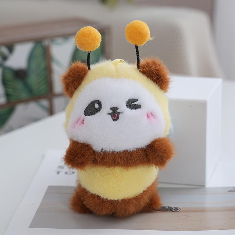 

Panda Cute Bee Plush Keychain With Various Expressions Ideal For Collectors And Gifts Brown One Eye