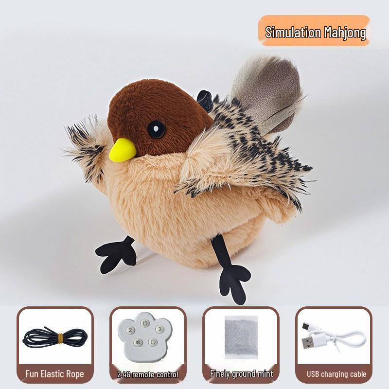 Cross-Border Electric Sparrow Cat Toy: Simulated Shaking Bird with Swinging Wings for Feline Entertainment