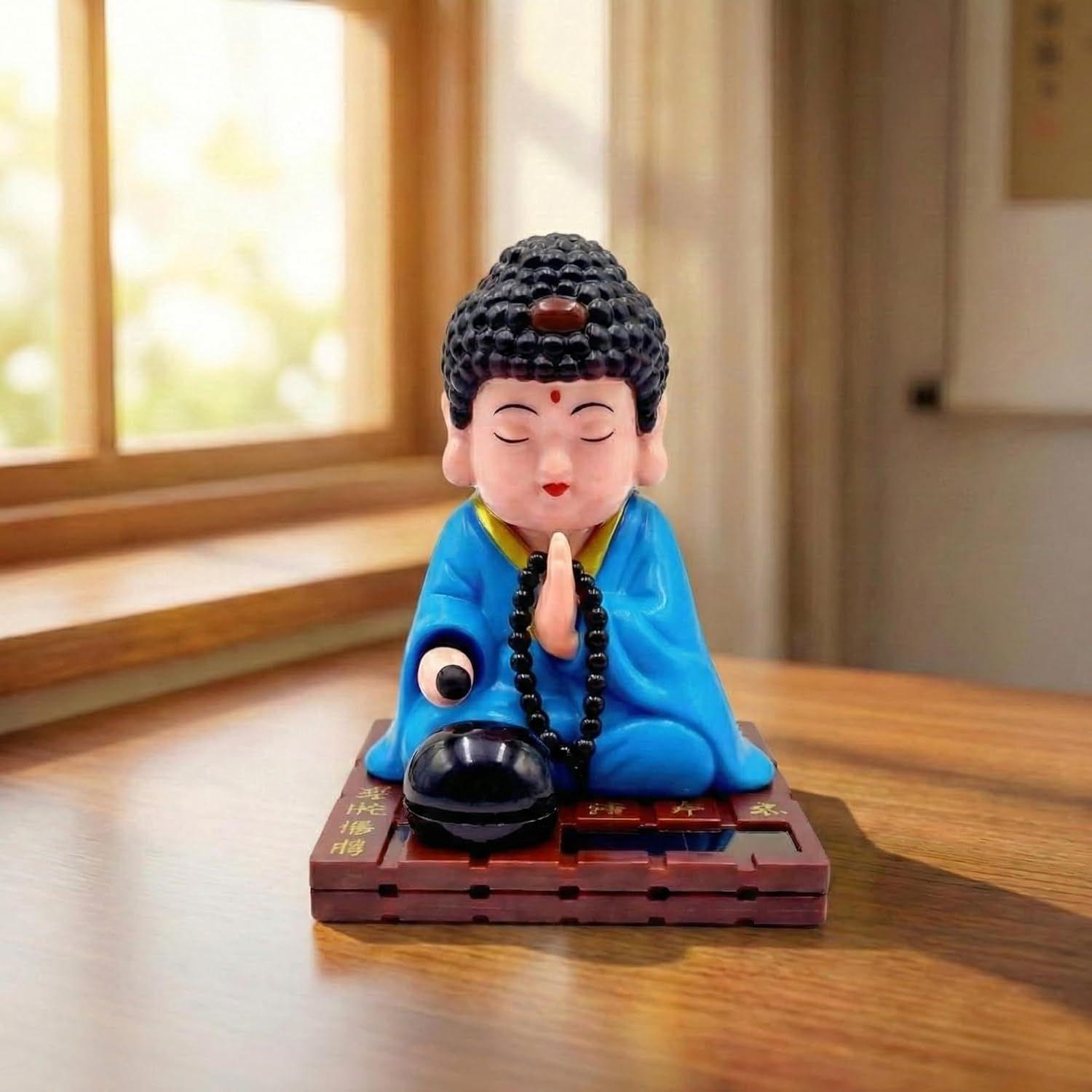 Moving Head Monk Buddha Idol Showpiece for Home Decor Car Dashboard Office | Feng Shui Spiritual Meditation Buddha Statue