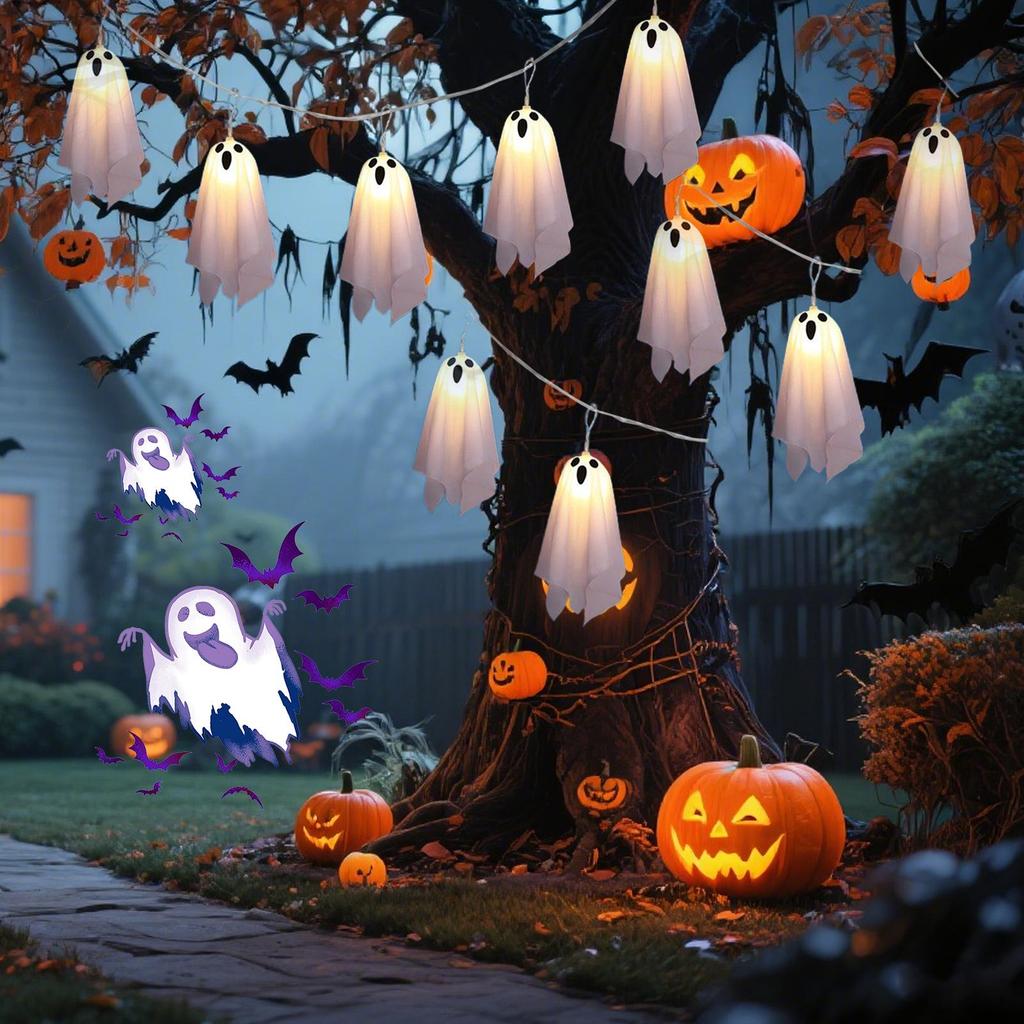 Halloween Ghost String Lights 10 LED Battery Powered String Lights With Ghost 8 Modes Ambient Lighting For Home Outdoor Patio