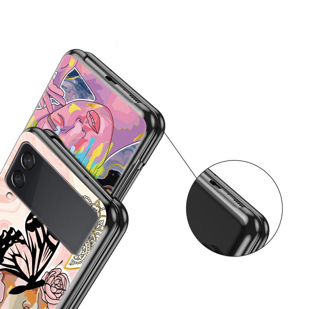 Paris Art Blue Butterfly Girl Flower Phone Case for Samsung Galaxy Z Flip 3 4 5 Black Folding Mobile Shell Hard Protect Cover