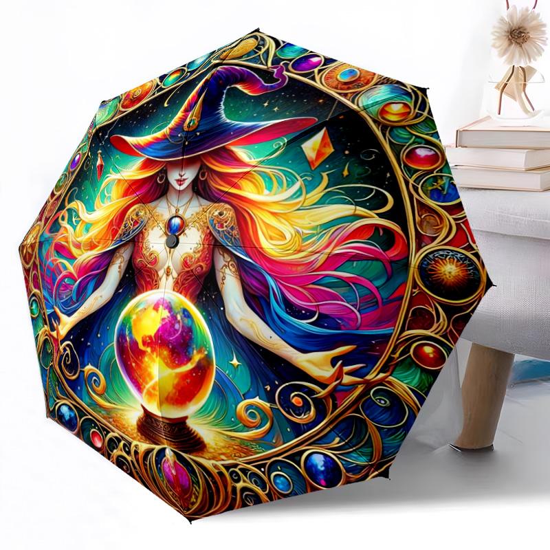 Witchcraft in Stained Glass Outdoor Automatic Umbrella Retractable Design with 8-Rib Durability Lightweight Perfect Gift for Friends Family