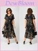 Polyester Abstract Print Vneck Aline Dress For Elegant Office Wear