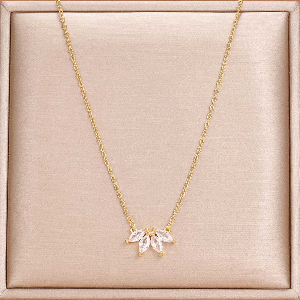 Simple Stainless Steel Horse Eye Zircon Necklace Fashion Elegant Crystal Collarbone Chain For Women Trendy Jewelry Accessories