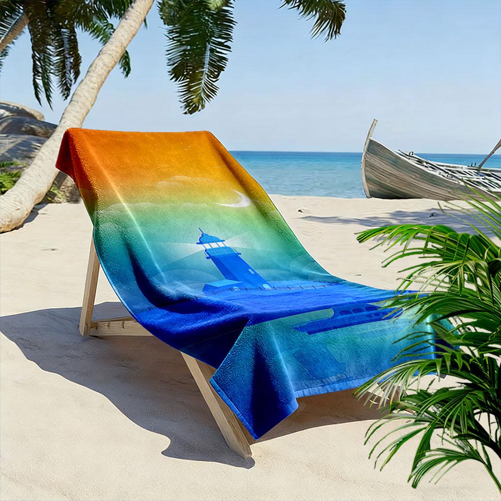 Lighthouse and Boat Sunset Beach Towel Quick-drying for Travel Outdoor Sports Jogging Beach and Swimming