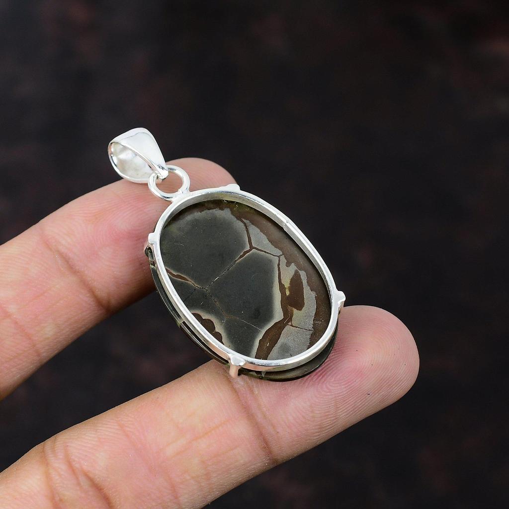Marokkanischer Schlammriss Fossil Anhänger Original Edelstein Schmuck 925 Sterling Silber Anhänger Handarbeit Anhänger Geschenk für Frau Heilstein Schmuck