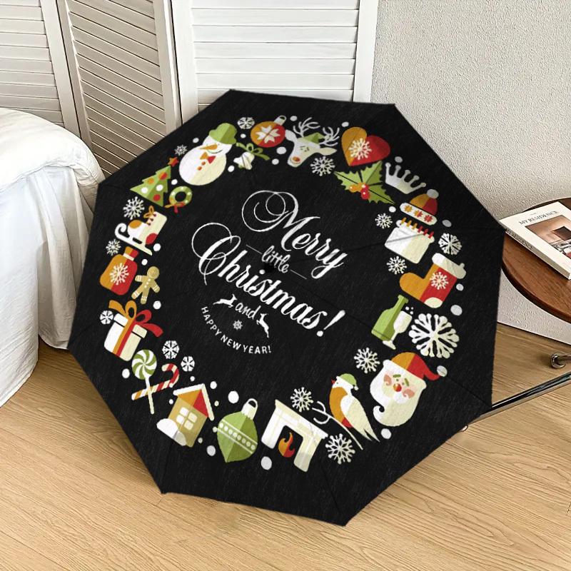 1pc Christmas Wreath Decorations Umbrella with Plastic Handle,Suitable for All Seasons Home Travel Outdoor UmbrellaDD217